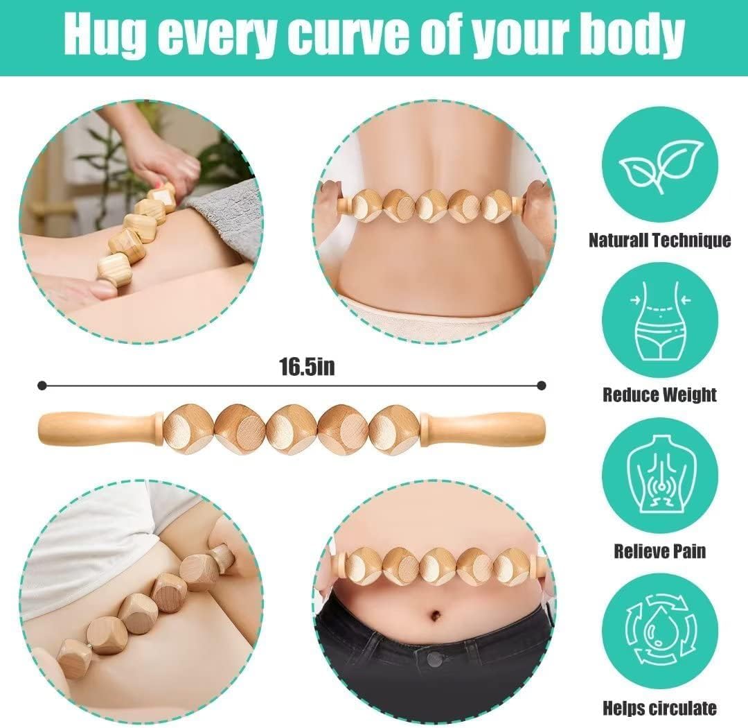 10-in-1 Wood Therapy Massage Tools Gua Sha Wooden Massager for Body Shaping Massage Tool Set Wood Therapy Tools for Relieving Muscle Pain Body Lymphatic Drainage Massager Anti-Cellulite
