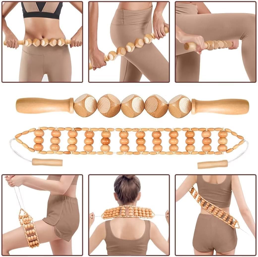 10-in-1 Wood Therapy Massage Tools Gua Sha Wooden Massager for Body Shaping Massage Tool Set Wood Therapy Tools for Relieving Muscle Pain Body Lymphatic Drainage Massager Anti-Cellulite