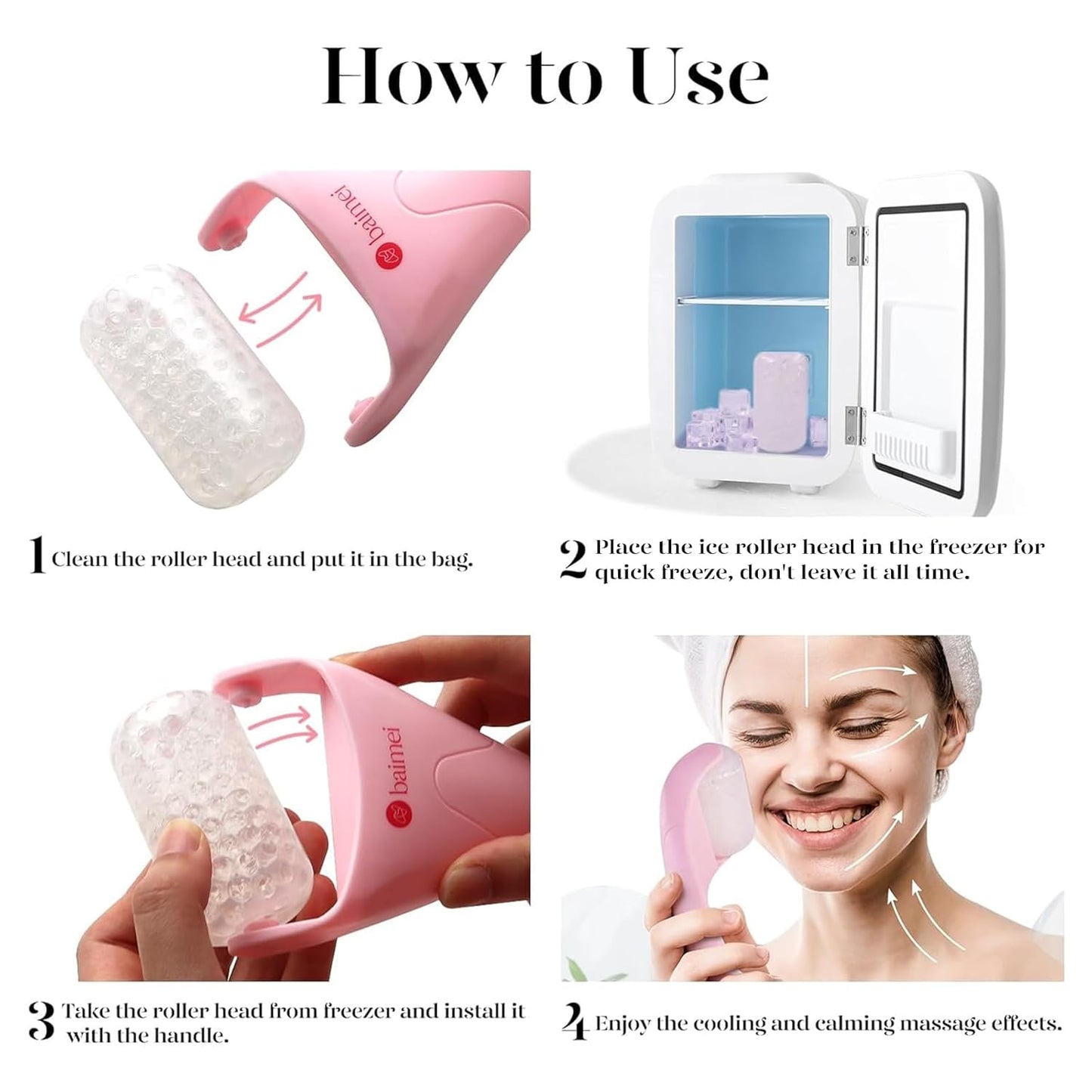 BAIMEI IcyMe Ice Roller for Face and Gua Sha Facial Tool Set, Ice Face Roller Reduces Puffiness Relieves Migraines Skin Care Tools, Self Care Gift for Women - Pink