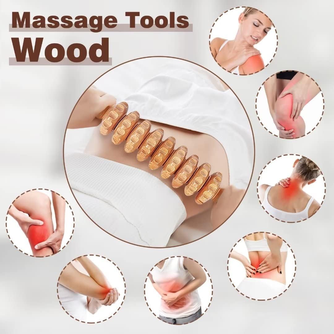 10-in-1 Wood Therapy Massage Tools Gua Sha Wooden Massager for Body Shaping Massage Tool Set Wood Therapy Tools for Relieving Muscle Pain Body Lymphatic Drainage Massager Anti-Cellulite