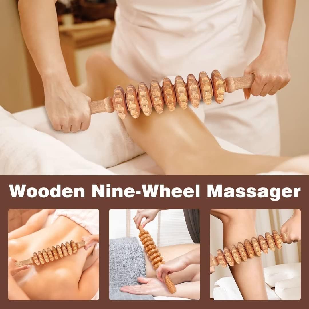 10-in-1 Wood Therapy Massage Tools Gua Sha Wooden Massager for Body Shaping Massage Tool Set Wood Therapy Tools for Relieving Muscle Pain Body Lymphatic Drainage Massager Anti-Cellulite
