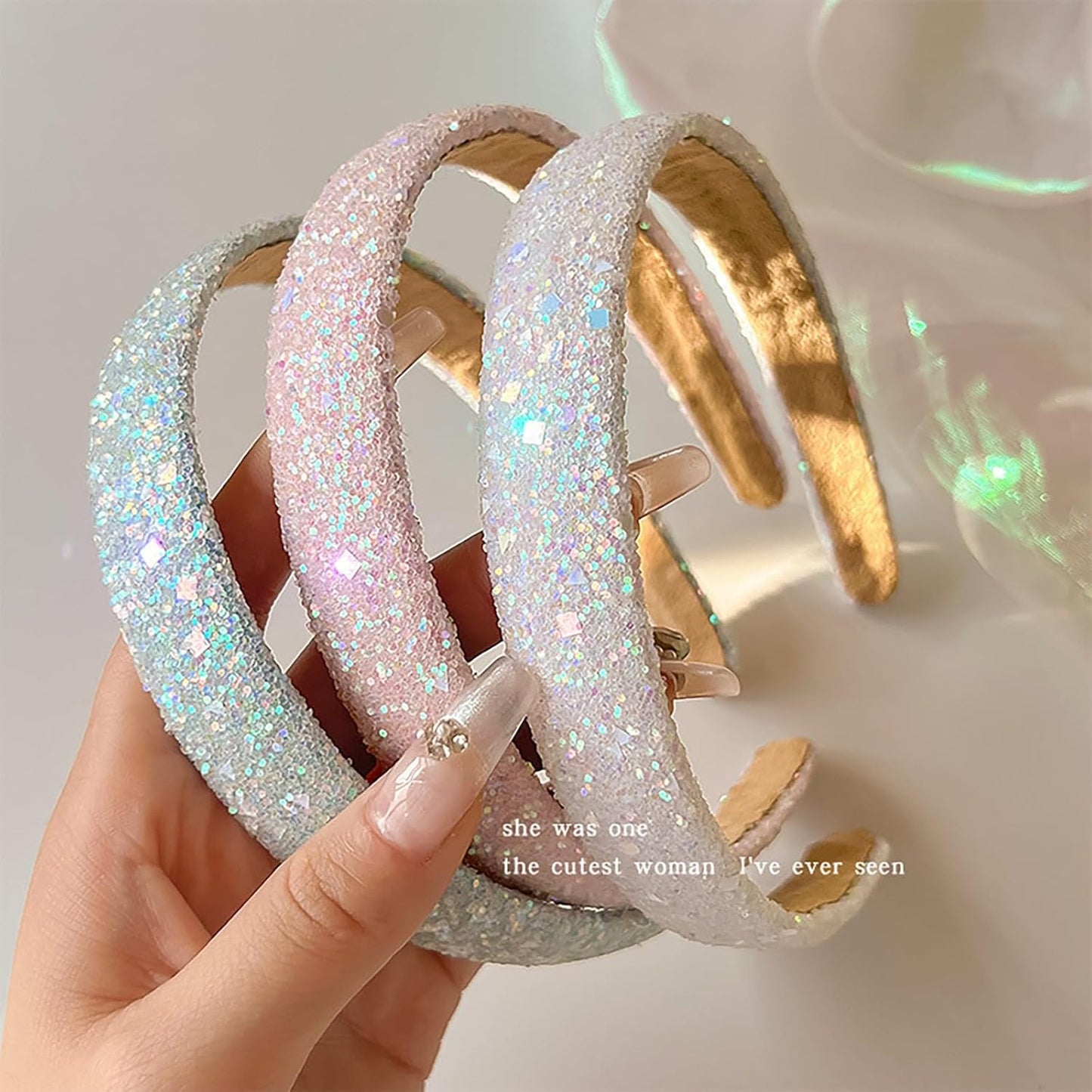 Glitter Sequins Girls Headbands Sparkly Hard Headbands For Girls Non Slip Headbands For Toddler Girls Cute Hair Accessories For Women And Girls Teen Beauty Products under 5 (Pink, One Size)