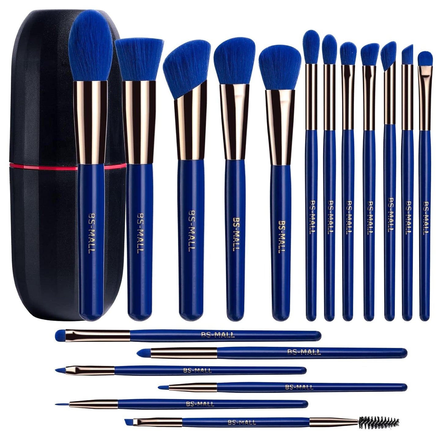 BS-MALL Makeup Brushes Premium Synthetic Foundation Powder Concealers Eye Shadows Makeup 18 Pcs Brush Set,Dark Blue with case