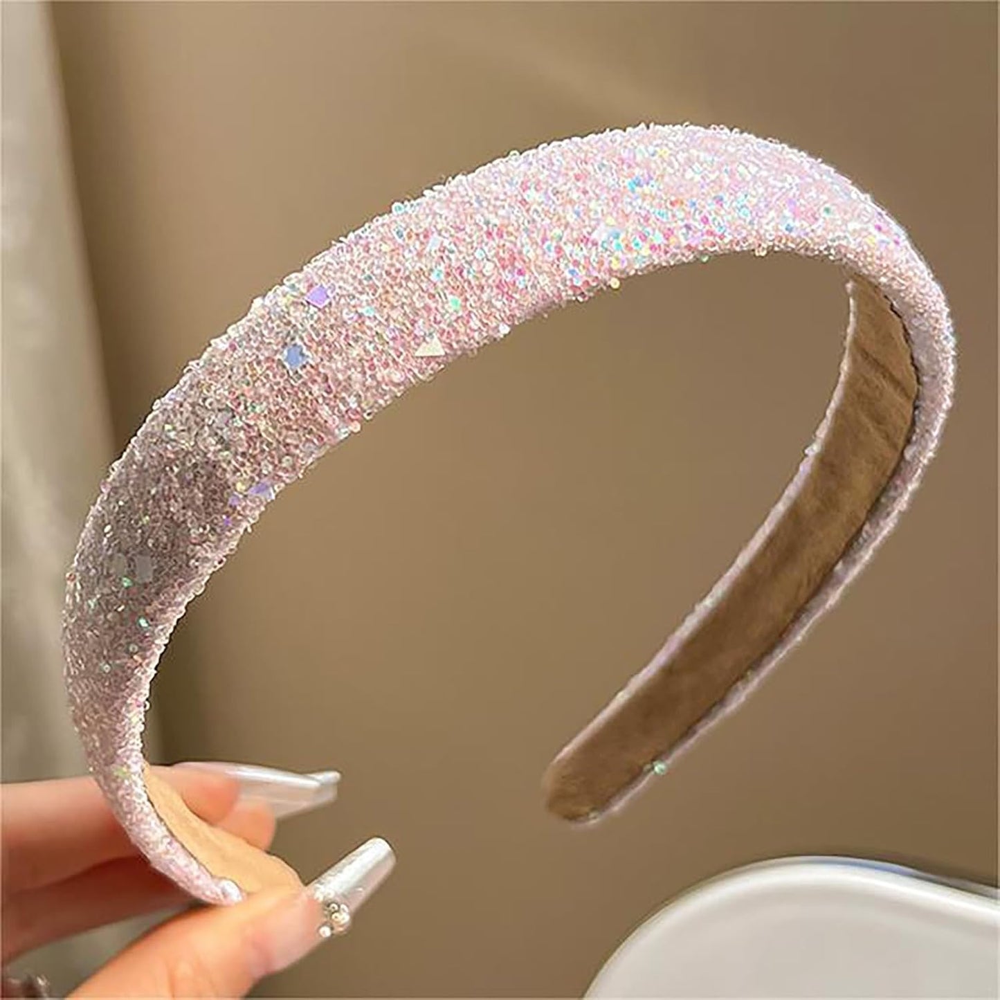 Glitter Sequins Girls Headbands Sparkly Hard Headbands For Girls Non Slip Headbands For Toddler Girls Cute Hair Accessories For Women And Girls Teen Beauty Products under 5 (Pink, One Size)