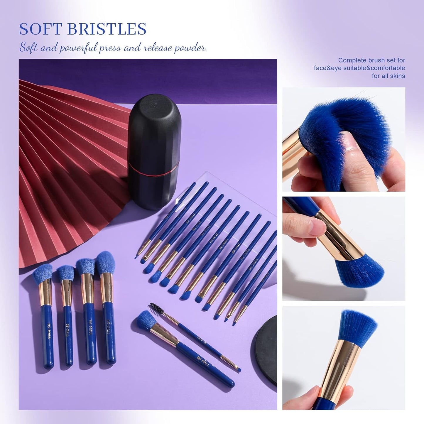 BS-MALL Makeup Brushes Premium Synthetic Foundation Powder Concealers Eye Shadows Makeup 18 Pcs Brush Set,Dark Blue with case