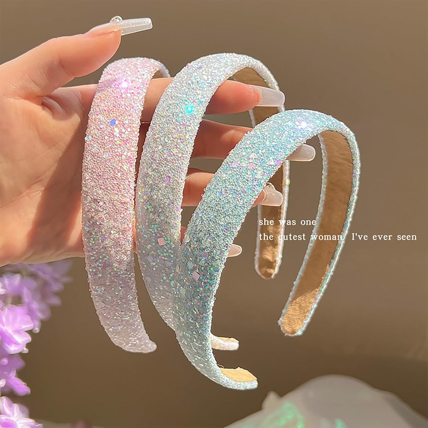 Glitter Sequins Girls Headbands Sparkly Hard Headbands For Girls Non Slip Headbands For Toddler Girls Cute Hair Accessories For Women And Girls Teen Beauty Products under 5 (Pink, One Size)