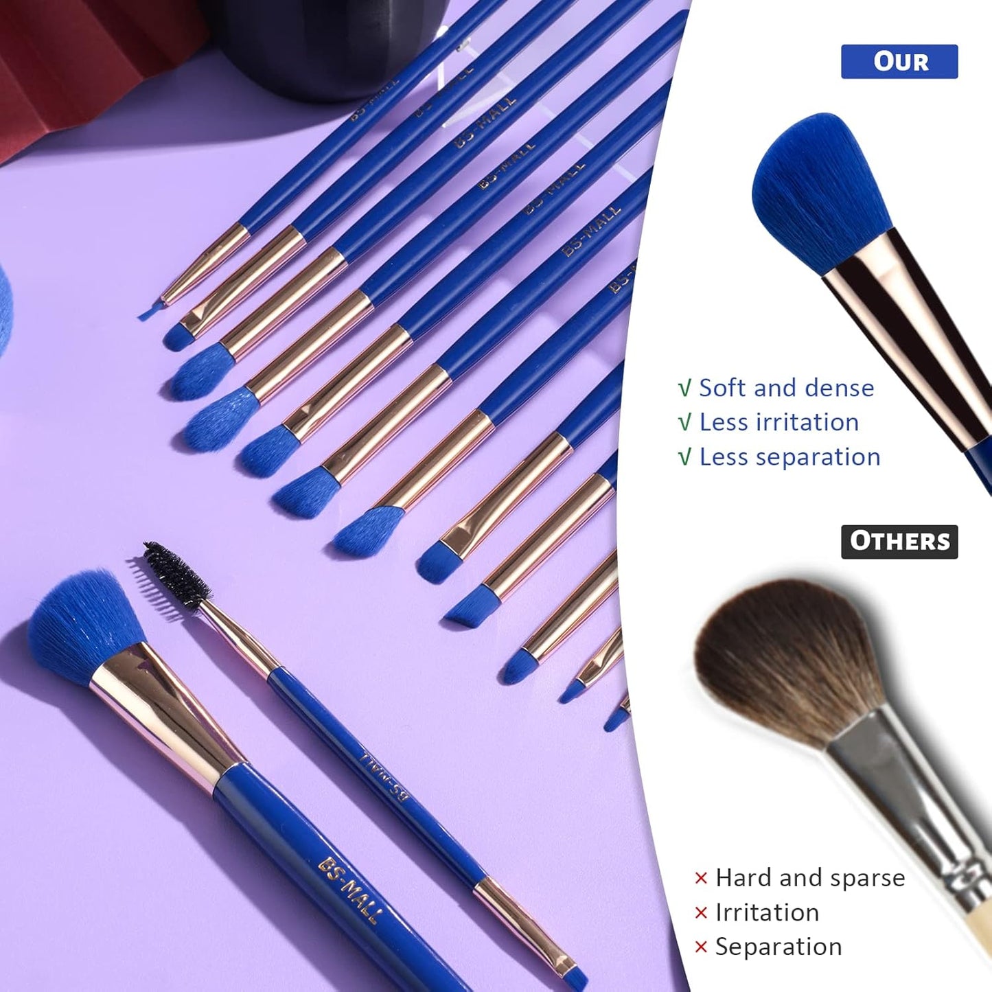 BS-MALL Makeup Brushes Premium Synthetic Foundation Powder Concealers Eye Shadows Makeup 18 Pcs Brush Set,Dark Blue with case