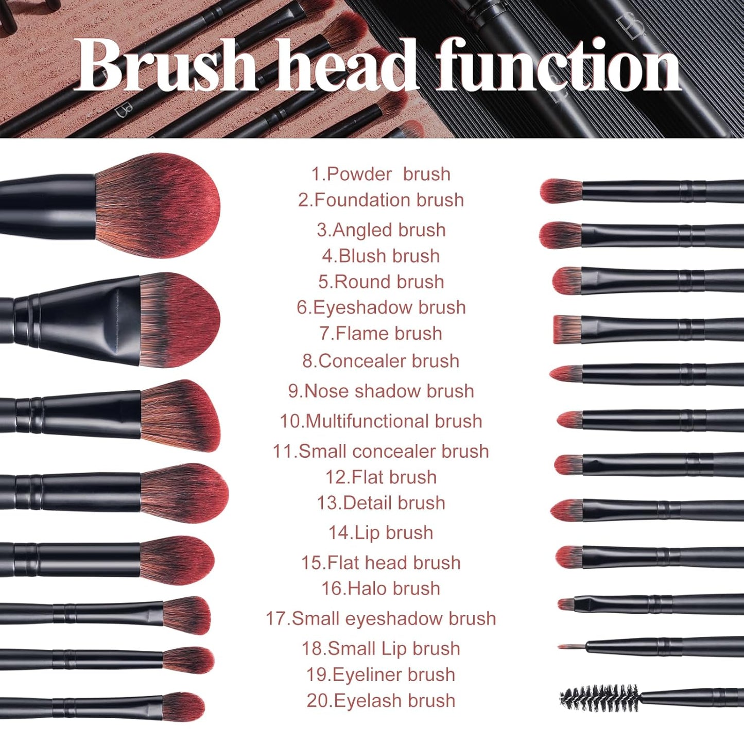 BS-MALL Makeup Brushes Set Professional – 20Pcs Premium Synthetic Foundation Powder Concealers Eye shadows Blush Makeup Brushes with Black case
