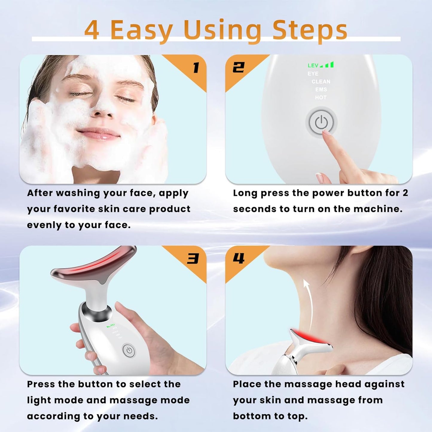 Facial Beauty Device, Based on Triple Action LED, Thermal, and Vibration Technologies for Skin Care, Facial Skin Care Tools, 7 Color Led Face and Neck Beauty Device for Home Use