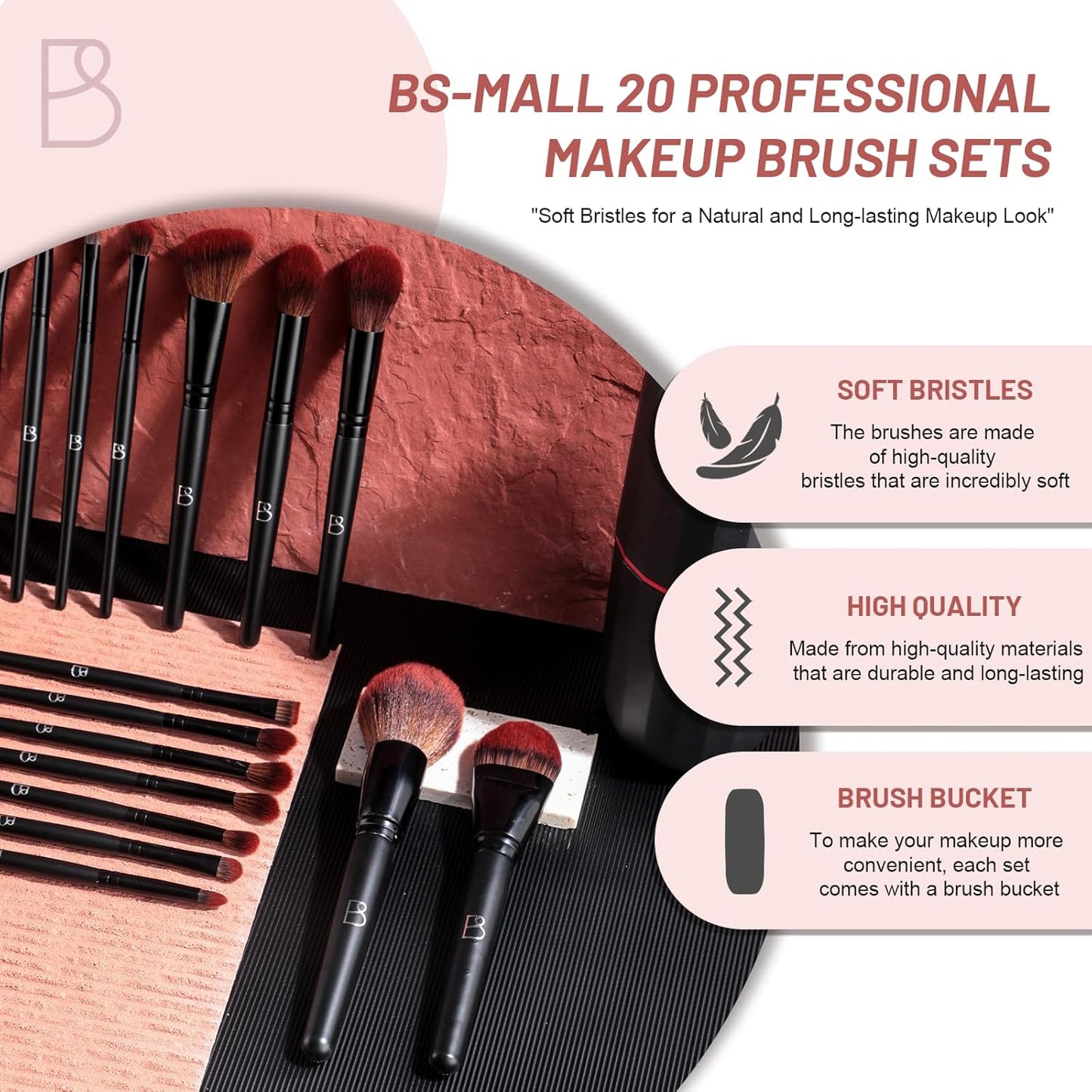 BS-MALL Makeup Brushes Set Professional – 20Pcs Premium Synthetic Foundation Powder Concealers Eye shadows Blush Makeup Brushes with Black case
