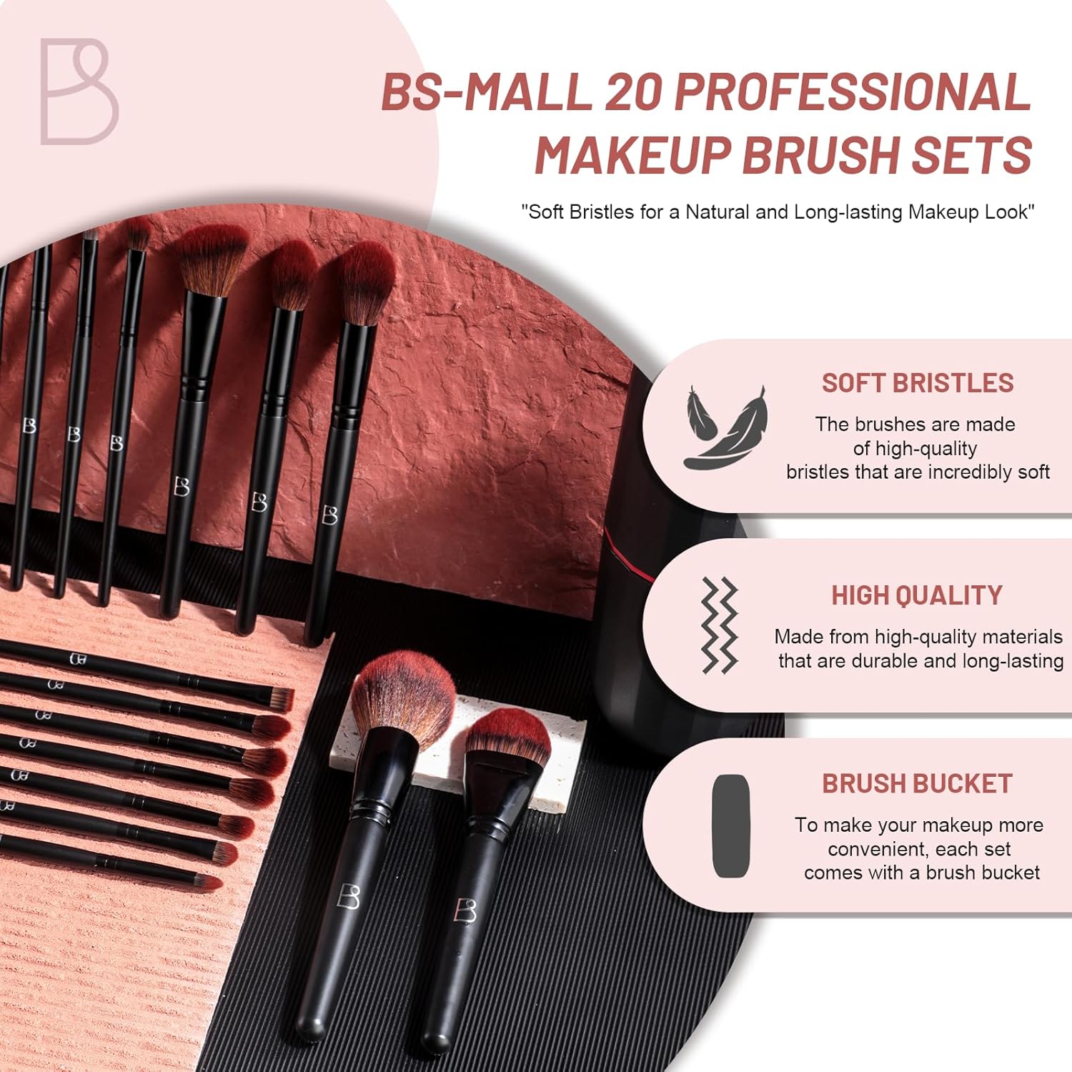 BS-MALL Makeup Brushes Set Professional – 20Pcs Premium Synthetic Foundation Powder Concealers Eye shadows Blush Makeup Brushes with Black case